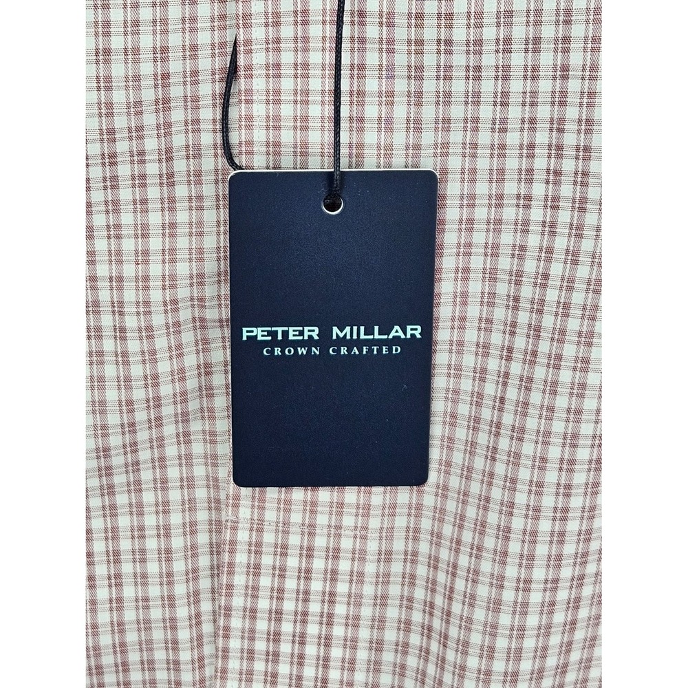 Peter Millar Crown Crafted Flex Finish Men's Button-Up Large Red Tan Plaid NWT - Picture 5 of 9